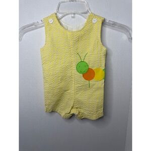 90s USA Made Fantasia Too Baby Boy Yellow Gingham Caterpillar Romper Size 3M